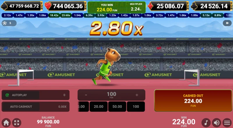 Cashybara Athletics Edition - lyckad cash-out och vinstuttag